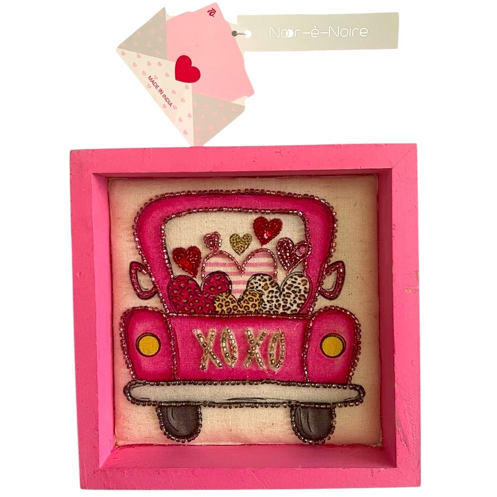 Noor-e-Noire Wood Framed Beaded Quilted Valentine Motif Plaque Decor NWT
